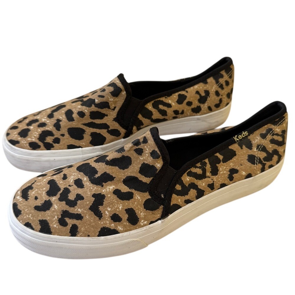 Keds Size 8M Double Decker‎ Leopard Canvas Slip On Sneakers